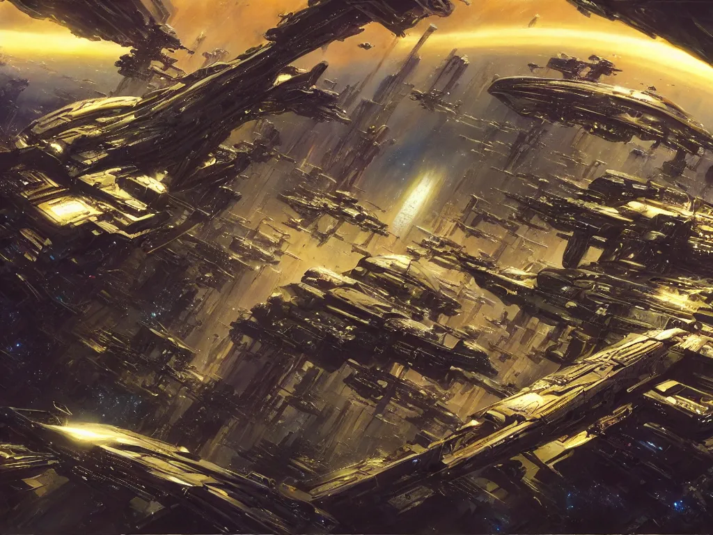 Prompt: ( ( ( ( an massive capital spaceship ) ) ), cinematic, shadows, 4 k, detailed, by john berkey!!!!!! and peter jackson and ridley scott and beeple and greg rutowski