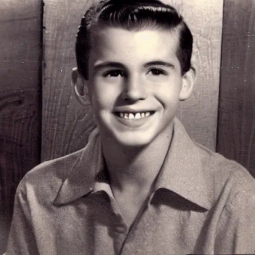 Image similar to a photographic of a very handsome young man in the 1 9 5 0 s, he is at camp