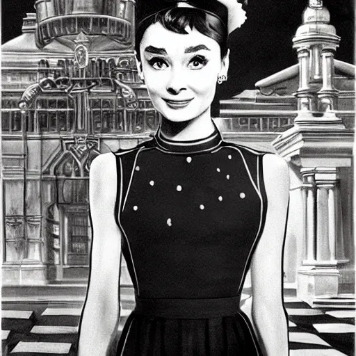 Image similar to Audrey Hepburn as a fry cook, high resolution fantasy concept art, intricate details, soft lighting