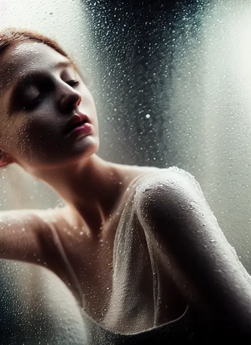 Prompt: beautiful young woman in soda water, in the style of irakli nadar, liquid metal top, effervescent, warm, dark, watercolor, deep mood, hyperrealism, 3 d, epic and cinematic, roger deakins on cinematography