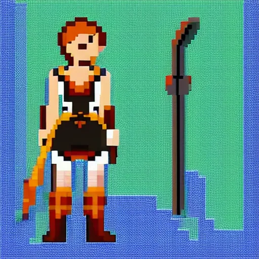 Image similar to pixel art video game sprite of a female adventurer
