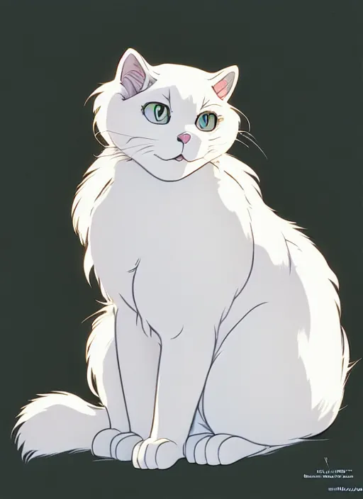 Image similar to fluffy white cat, natural lighting, path traced, highly detailed, high quality, cartoon, digital painting, by don bluth and ross tran and studio ghibli and alphonse mucha