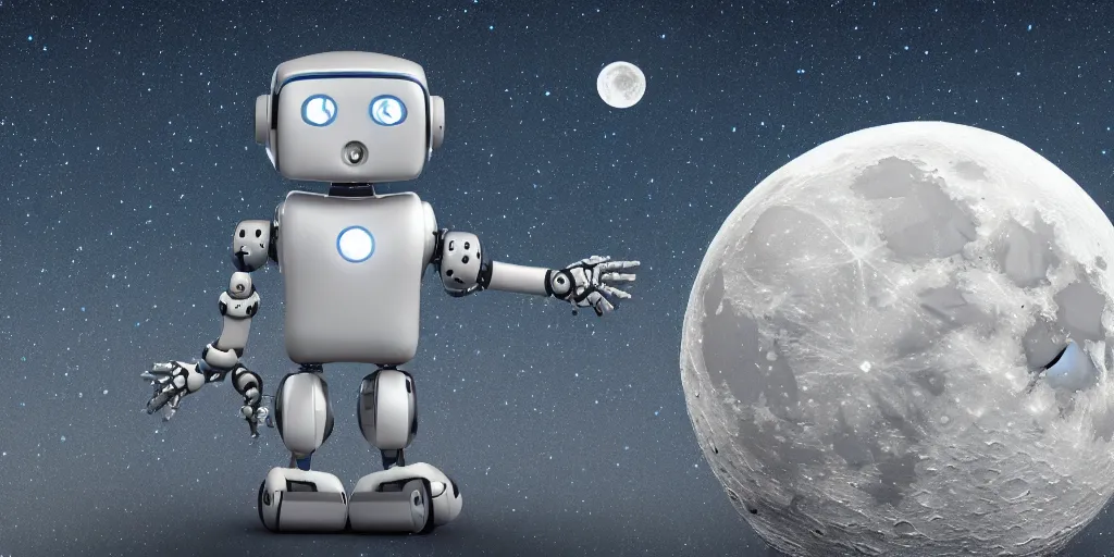 Image similar to realistic robot with star in the moon