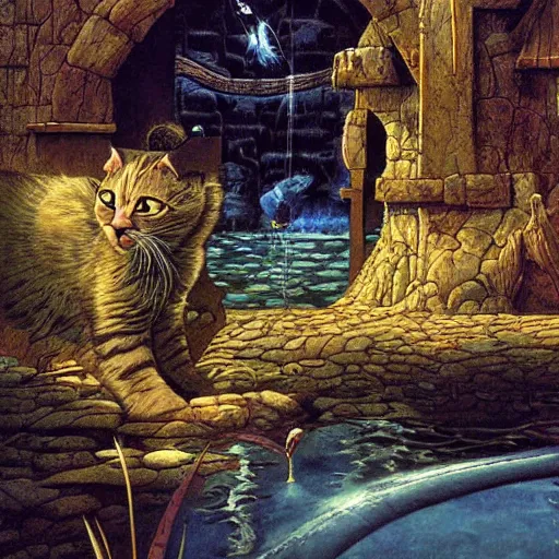 Prompt: cat waterpark painting by brain froud, charles vess, cinematic lighting, epic composition, highly detailed