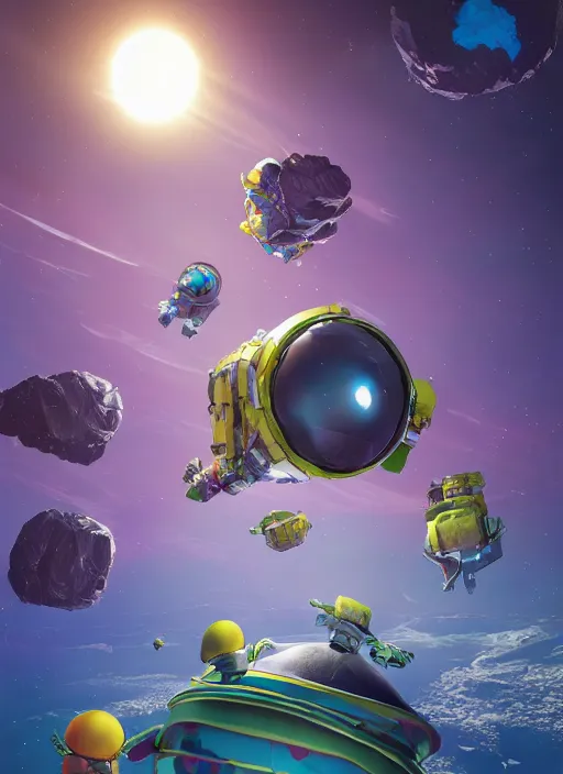 Image similar to An epic fantastic realism comic book style astroneer painting of the most beautiful flowers launched into space, bouquets, solar eclipse, fisheye, unreal 5, DAZ, hyperrealistic, octane render, dynamic lighting