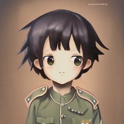 Image similar to beautiful little arian boy in nazi uniform. made in abyss art style, inspired by kris from deltarrune, cute detailed artwork, anatomically correct, soft details, ilya kuvshinov, reflection, perfect composition, portrait, illumination, digital art, detailed anime soft face, symmetrical face, western comic