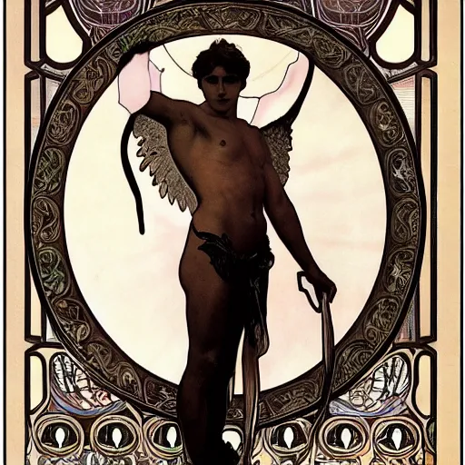 Prompt: ultra realistic illustration of fifteen year old winged boy angel, full body, male body, elegant study, art nouveau poster by alphonse mucha