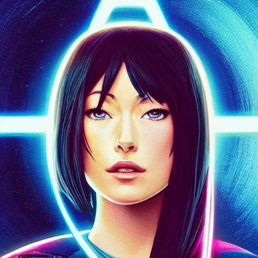 Anime girl Aubrey Plaza, astropunk, cyberpunk, futuristic, scifi