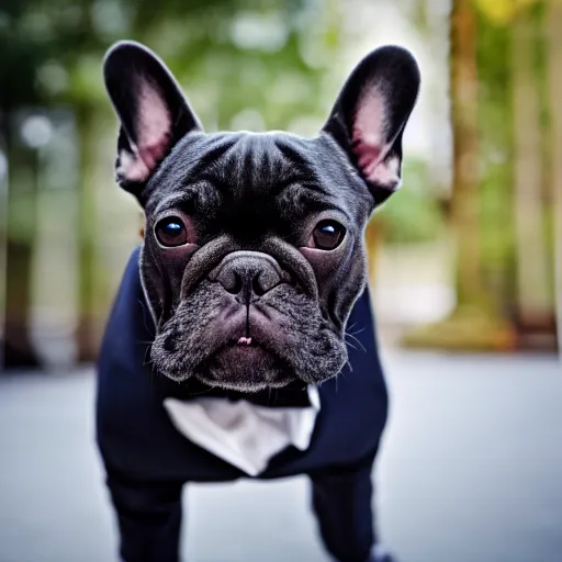 Prompt: a photo of french bulldog wearing a business suit, photorealistic, nikon d 7 8 0, high definition, sharp focus, bokeh, smooth, highly detailed, ap photography