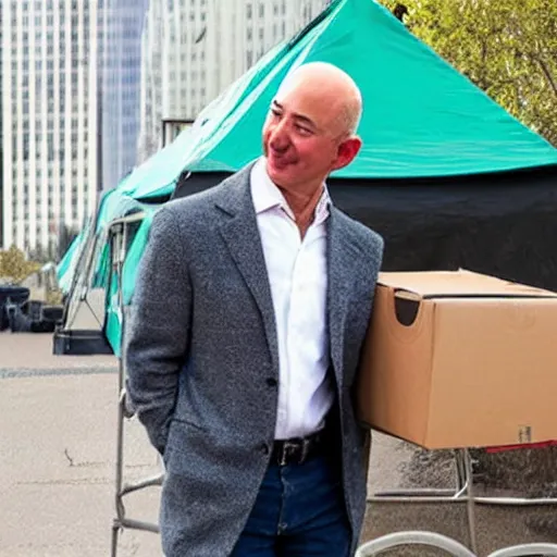 Image similar to jeff bezos as a homeless man