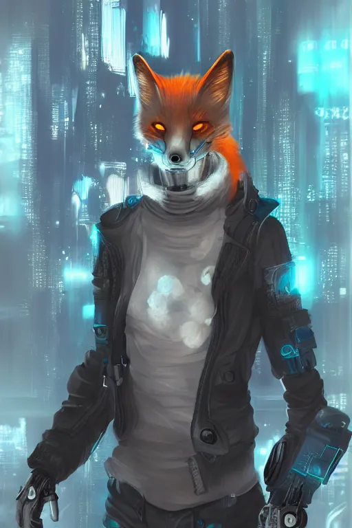 Image similar to an anthropomorphic cyberpunk fox, backlighting, trending on artstation, digital art, furry art, trending on furaffinity, fantasy art, by kawacy