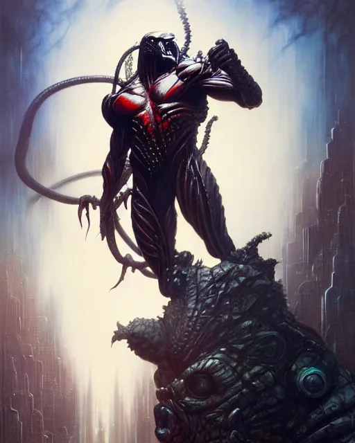 Image similar to the predator as a birdfantasy character portrait, ultra realistic, wide angle, intricate details, blade runner artifacts, highly detailed by peter mohrbacher, boris vallejo, hajime sorayama aaron horkey, gaston bussiere, craig mullins