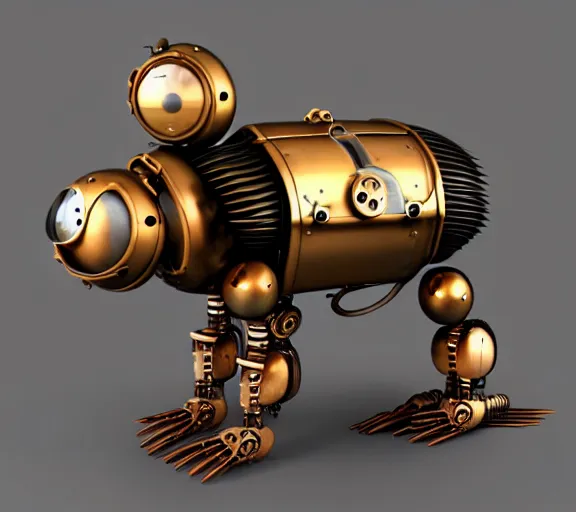 Image similar to futuristic steampunk ferret - shaped robot, steam - powered 3 d render ferret - shaped mechanical robot