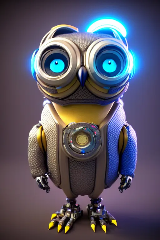 Image similar to high quality 3 d render very cute cyborg owl! with boombox!, cyberpunk highly detailed, unreal engine cinematic smooth, in the style of blade runner & detective pikachu, hannah yata charlie immer, moody light, low angle, uhd 8 k, sharp focus