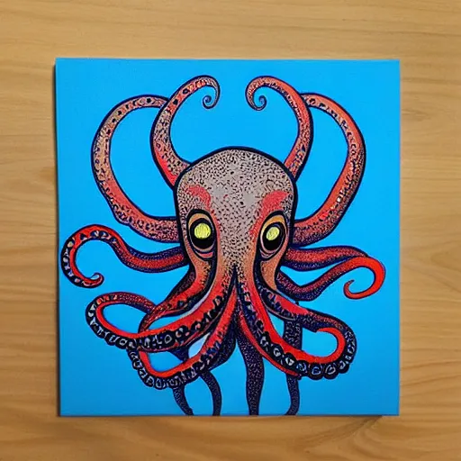 Image similar to “painted octopus fox, dotart, album art in the style of James Jean”