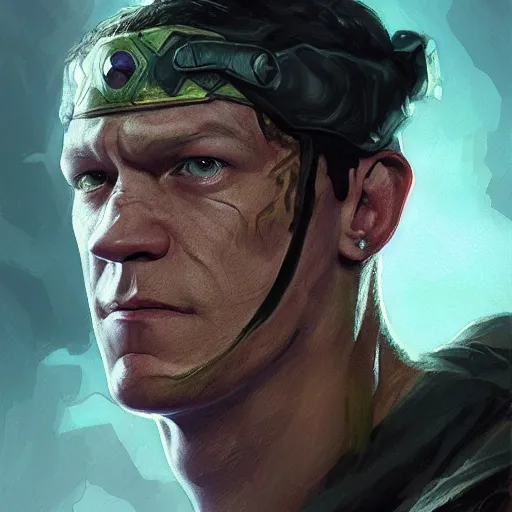 Image similar to john cena as a rogue, d & d, fantasy, highly detailed, digital painting, artstation, concept art, matte, sharp focus, illustration, art by greg rutkowski and alphonse mucha