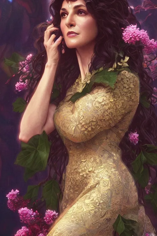 Image similar to ultra realistic illustration, deanna troi as persephone, intricate, elegant, highly detailed, digital painting, artstation, concept art, smooth, sharp focus, illustration, art by artgerm and greg rutkowski and alphonse mucha