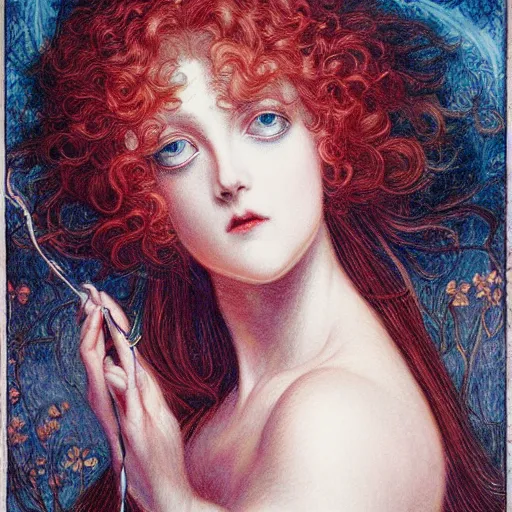 Image similar to beauty girl, a painting in the style of ayami kojima and in the style of jean delville and in the style of charles dulac.