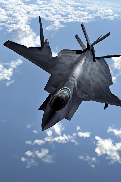 Image similar to Geralt of Rivia piloting a Lockheed Martin F-22 Raptor