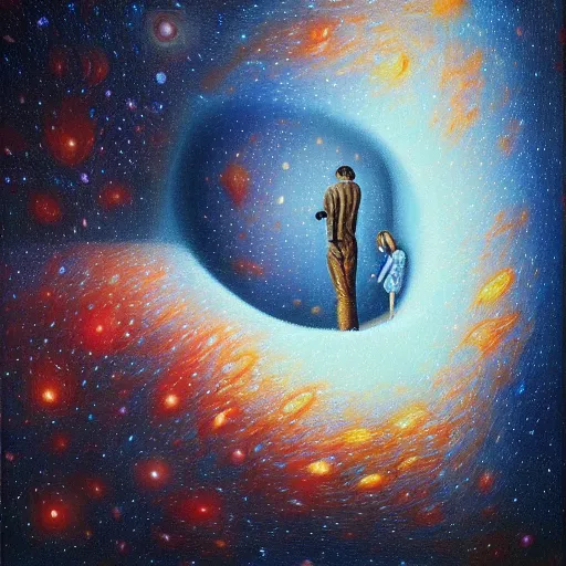 Image similar to highly detailed surrealist painting of deep sadness a deep endless hole inside, expressive emotional piece, trending on art station, emotional expression, galactic cosmic nebula