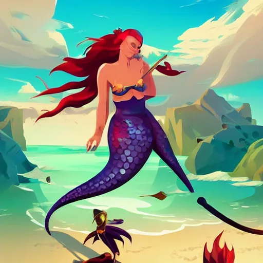 Image similar to painting mermaid treasure on sea of thieves game avatar hero smooth face median photoshop filter cutout vector, behance hd by jesper ejsing, by rhads, makoto shinkai and lois van baarle, ilya kuvshinov, rossdraws global illumination