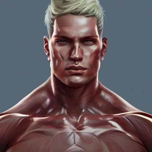 Image similar to muscular Johan liebert , digital art , hyperdetailed , artstation , cgsociety , matt painting , concept art