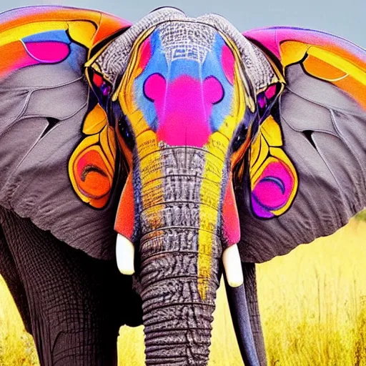 Prompt: butterfly elephant hybrid, bold natural colors, national geographic photography, masterpiece, full shot