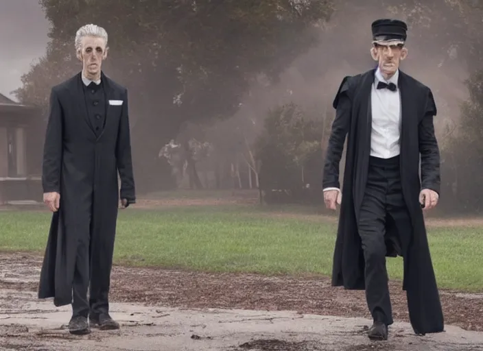 Prompt: Ebony Maw working as a funeral director in the new avengers movie, 4k