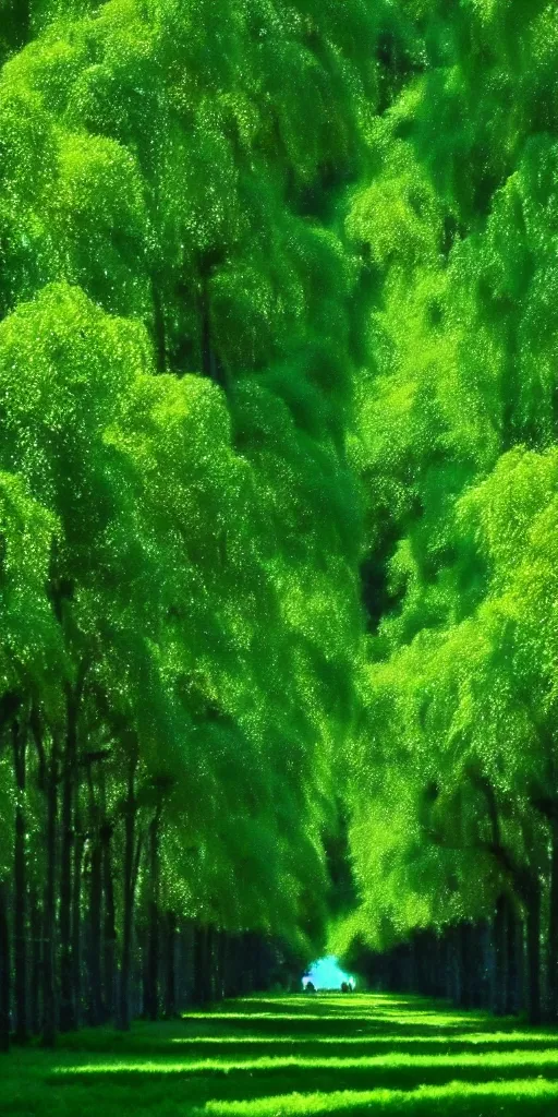 Image similar to the wind whispers softly amongst the canopy of a thousand emerald trees atop a shining hill in your mind