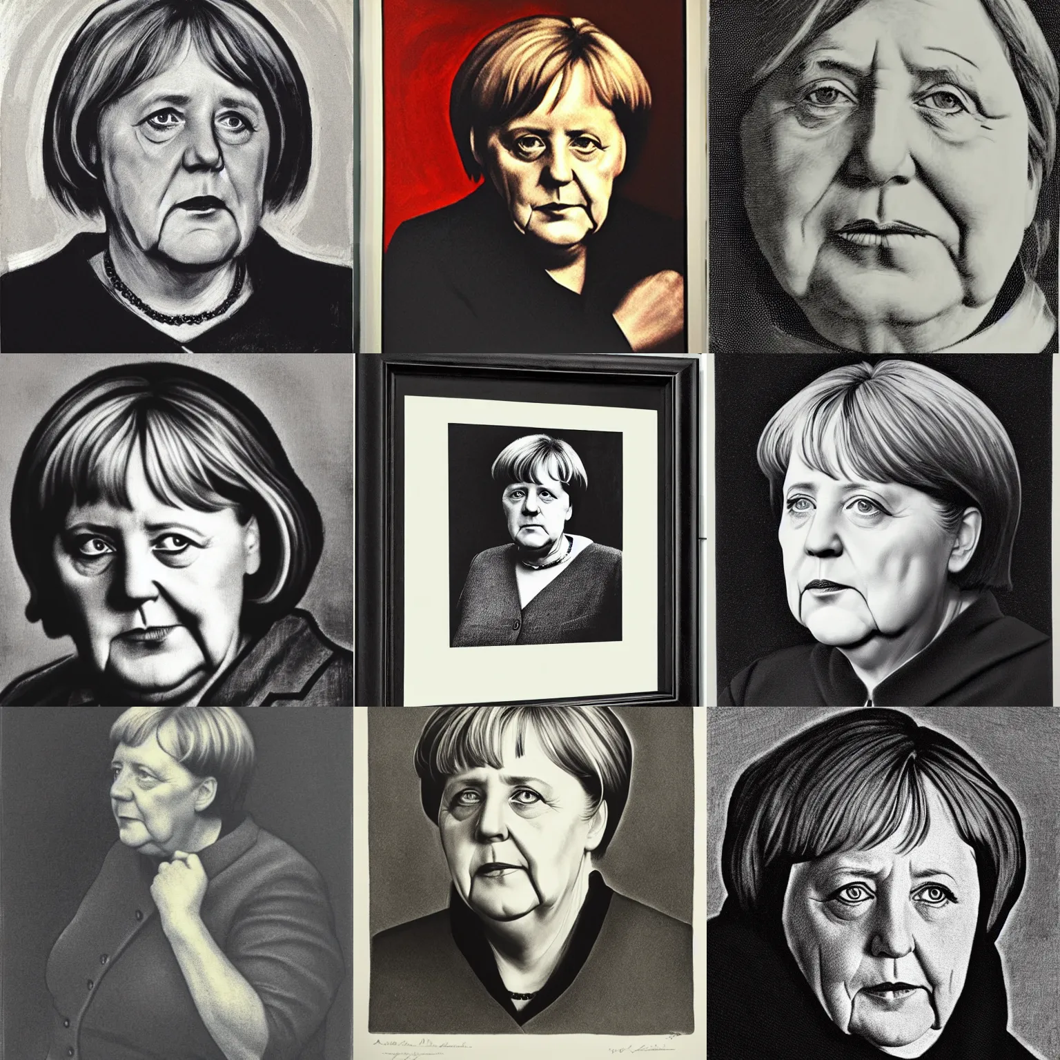 Prompt: portrait of angela merkel, by kathe kollwitz