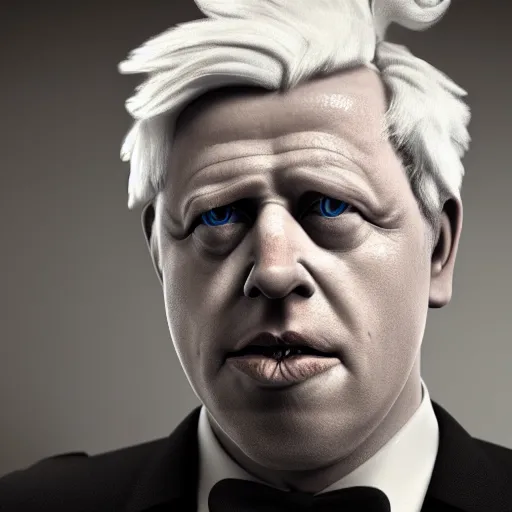 Image similar to Boris Johnson with Colonel Sanders body, realistic artstyle, wide shot, dramatic lighting, octane render, hyperrealistic, high quality, highly detailed, HD, beautiful, cinematic, 8k, unreal engine, facial accuracy, symmetrical