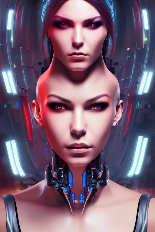 Image similar to portrait of a cyberpunk V2 woman with biomechanichal parts by Artgerm, 35mm focal length, hyper detailled, 4K