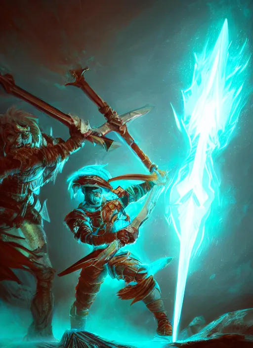 Image similar to Battleaxe Glowing emanating teal energy, dungeons and dragons, highly detailed, digital painting, sharp focus, illustration, Unreal Engine, 8k, HD