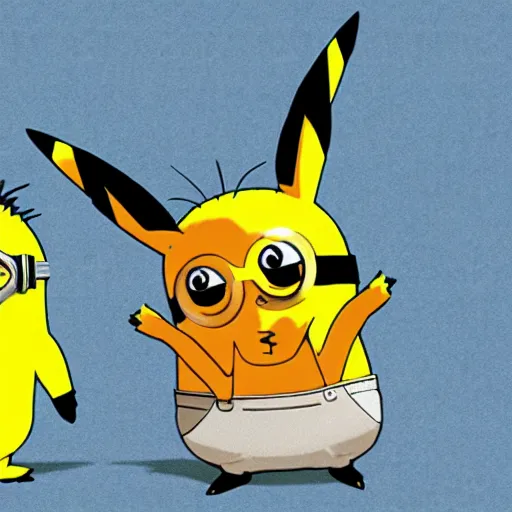 Prompt: pikachu is fighting with minion