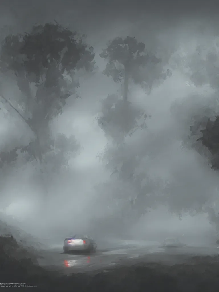 Prompt: headlights through the fog by disney concept artists, blunt borders, rule of thirds