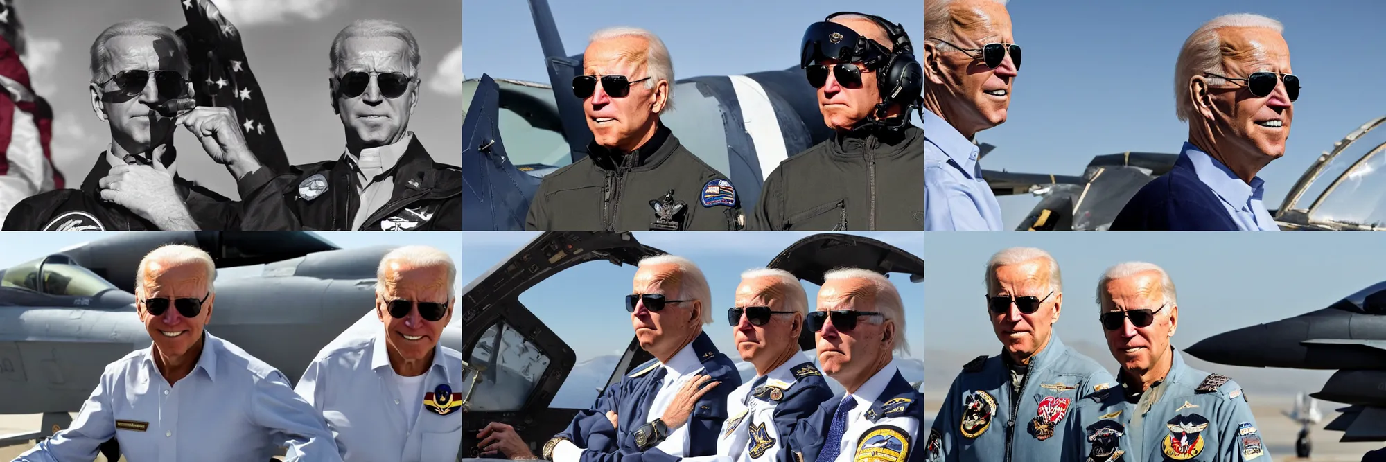 Prompt: Joe Biden as an F-18 pilot, wearing sunglasses