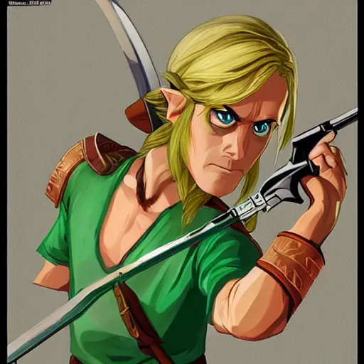 Prompt: Link from Zelda in GTA V, cover art by stephen Bliss, artstation, no text