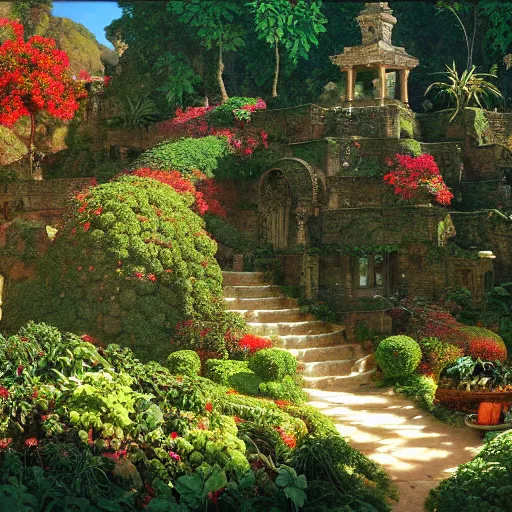 Image similar to highly detailed vegetable garden las pozas, lots of leaves, fence line, detailed. rule of thirds. intricate. sharp focus. wide angle. unreal engine 8 k. painting by maxfield parrish. wlop. greg rutkowski.