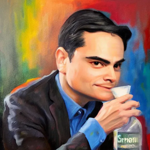 Image similar to Ben Shapiro drinking lean, expressive oil painting, trending on artstation, 4k