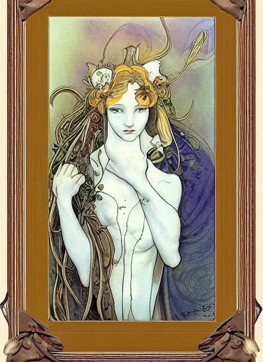 Image similar to blank canvas with an art nouveau picture frame painting by brian froud