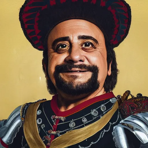 Prompt: portrait of danny devito as a spanish conquistador in mexico