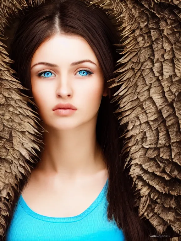 Prompt: hyperdetailed photo of a beautiful ukrainian girl, brown eyes, dark hair, winds of winter, with very tight t - shirt