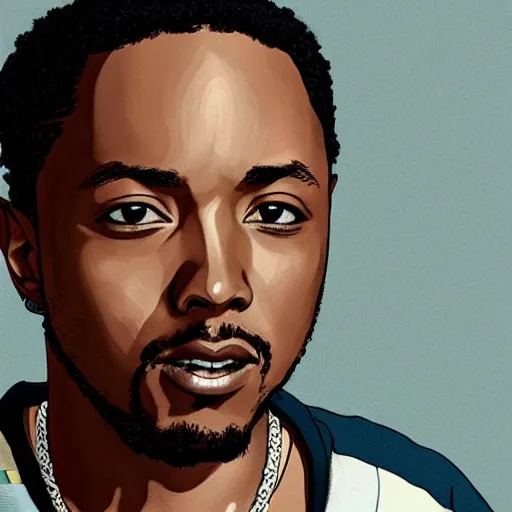 Prompt: Kendrick Lamar as an anime character in an anime, still, portrait