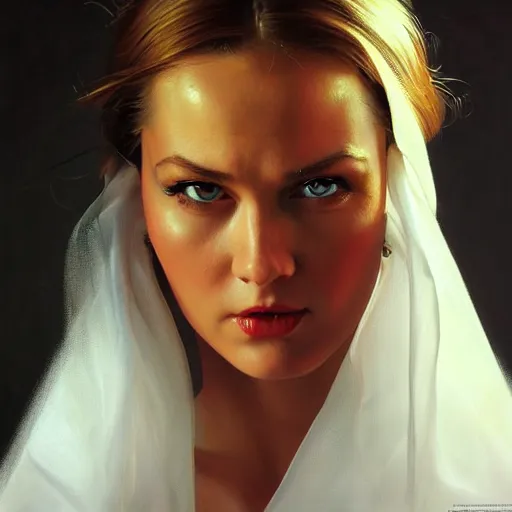 Image similar to close up face of a extremely beautiful bond female vam pire portrait, Masterpiece, oil on canvas, artgerm, norman rockwell, craig mulins, trending on pxiv,