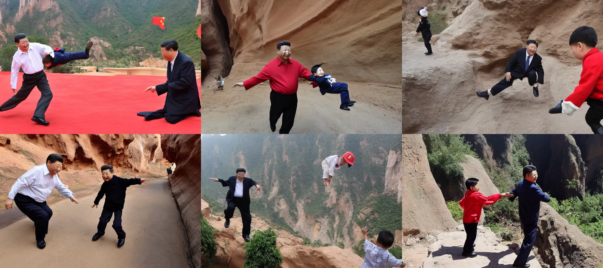 Prompt: xi jinping throwing a kid in a canyon