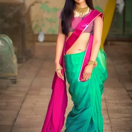 Prompt: anime girl wearing saree