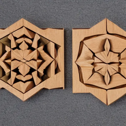 Image similar to A geometrical wooden burr puzzle, product photo, Eric Fuller