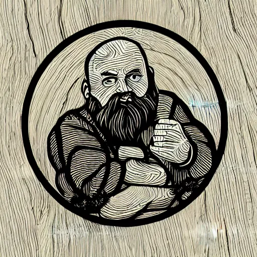 Image similar to wooden bowl, bearded man, woodlathe, vector art, simple