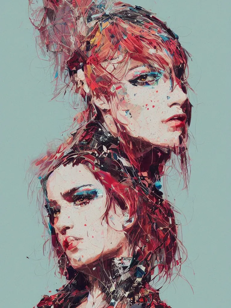 Prompt: close up portrait painting of a female'rock star'dressed in 9 0's street styling, concept art, intricate details, highly detailed, 8 k art by conrad roset