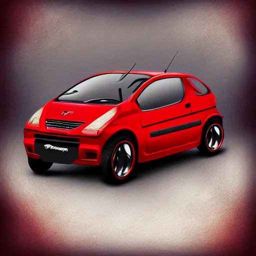 Image similar to A red Peugeot 1007 that is on fire, digital art, trending on artstation